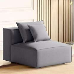 Home Centre Mills Solid Wood Fabric 1-Seater Armless Sofa  Grey