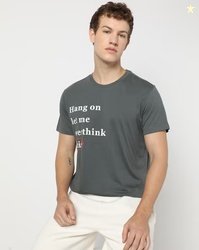 YOUSTA Men Typographic Print Regular Fit Crew-Neck T-Shirt