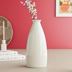 by Earth Store White Bottle 9 Inch Ceramic Vase Set of 1 | Decorative