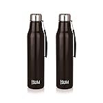 ATTRO Slim Stainless Steel Single Wall 1000ml Water Bottle, Light Weighted Leak -Proof Use for Office, School, Outdoor & Gym, Set of 2 – Black