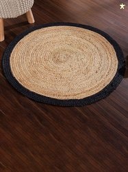 SASHAA WORLD Tan and Black Jute Braided Round Floor Mat