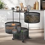 Solimo 360Â° Revolving Preassembled Portable 3 Layer Round Multipurpose Storage Kitchen Rack Carbon Steel Fruit Vegetable & Spice Trolley with Wheels for Kitchen Organizer(Matte, Black)