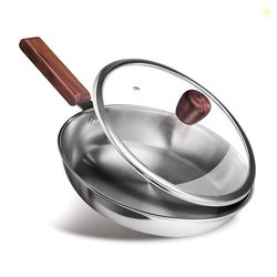 MILTON Pro cook Triply Wooden Handle Stainless Steel Fry Pan, Glass Li