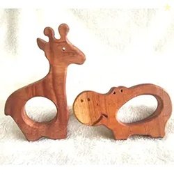Neem Wood Teether Set (Giraffe & Hippo) Brown