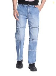BENE KLEED Men's Distressed Ripped Jeans, Grey Washed Denim, Relaxed F