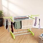 Solimo Premium Mild Steel Double Support Cloth Drying Rack | Foldable and Movable | Lightweight | White & Green