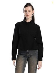 BENE KLEED Women's Classic Black Button-Down Shirt, Long Sleeve, Casua