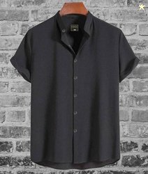 FUBACK Men Regular Fit Solid Mandarin Collar Casual Shirt