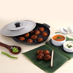 CELLO Non-Stick 12 Cavity Appam Patra Kan with Stainless Steel Lid | A