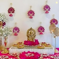 RR Crafts Velvet Handmade Wall Decor Lotus (06 Pcs- Pink) with Jhumki