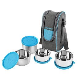 CELLO Steelox Stainless Steel Lunch Box Set of 4 with Bag (Capacities