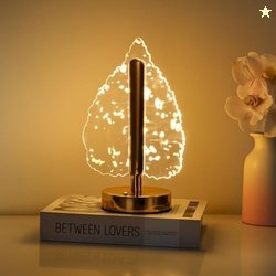 One94Store 3D Leaves Gold LED Night Lamp with Gold Base, Touch Control