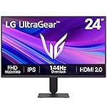 LG 24G411A-B 24-inch Ultragear Full HD (1920 x 1080) IPS Gaming Monitor, 144Hz (O/C), 1ms MBR, NVIDIA G-Sync Compatible, AMD FreeSync, HDR10, HDMI, DisplayPort, Slim Stand, Black