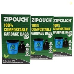 Zipouch Compostable Garbage Dustbin CoverSmall Size (17x19), 45 Bags (