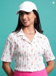 Tokyo Talkies Women Mui Printed Button Down Relaxed Crop Regular Fit S