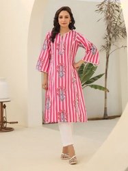 Rain & Rainbow Women Striped Printed Pure Cotton Kurta