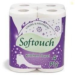 Softouch 4 Ply Kitchen Tissue Paper Roll 60 Pulls Per Roll Pack of 4 |
