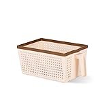 Nayasa Frill No. 1 Plastic Fruit Basket | 3 Litre | Veg Baskets for Storage in Kitchen | Rectangle Food Basket for Kitchen | Peach and Brown