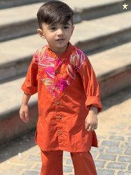 Peekaaboo Kids Boys Floral Printed Panelled Pure Cotton Kurta with Pyj