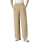 Van Heusen Women’s Regular Fit Mid Rise Belted Casual Wide Leg Pants