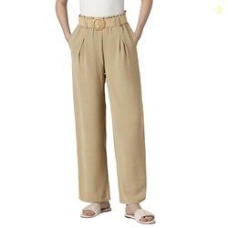 Women Beige Solid Casual Trousers