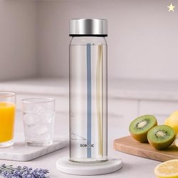 Borosil Artisan Series 550 ml Wide Mouth Glass Bottle with Metal Lid |