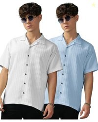 Urban Buccachi Men's Sky Blue & White Striped Polycotton Shirt | Half
