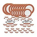 La Opala Diva Sovrana Collection Opal Glass Crockery | for Family of 8 | Dinner Set 62 pcs Regent Red | Plates & Bowls for Dining | Microwave Safe | 100% Vegetarian | Extra Strong | Light & White