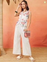 Sangria FUZN Romantic Florals Embroidered Top with Palazzos