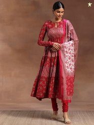 Libas Floral Printed Empire Keyhole Neck Anarkali Kurta With Churidar