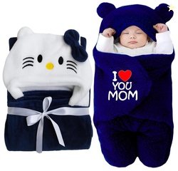 First Kick Baby Blankets New Born Combo Pack of Hooded Wrapper Sleepin