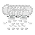 La Opala Diva Velvett Collection Opal Glass Crockery | for Family of 6 | Dinner Set 35 pcs Tudor Grey | Plates & Bowls for Dining | Microwave Safe | 100% Vegetarian | Extra Strong | Light & White