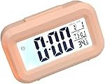 Kadio Electronic Table Clock, Digital Alarm Clock with Temperature, Calendar & Timer, LED Backlight, Snooze, Battery Operated Bedside/Table Clock for Home & Office Desk Use, Pink