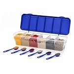 RILION Multipurpose 6-in-1 Masala Box for Kitchen| Airtight BPA-Free Plastic 6 Section Storage Container with 6 Spoons, 1800 ml Transparent Pickle Box for Spices| Dry Fruits, Snacks Pack Of 1 Blue