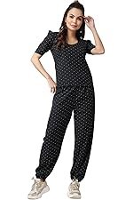 POPWINGS Casual Printed Top and Joggers Set for Women || Stylish Summer Co-Ords Set for Women || Round-Neck Top and Joggers Combo Set for Women