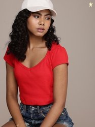 Roadster The Life Co. V-Neck Ribbed Crop Top