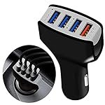 Dyazo 4 Port 36w USB Fast Car Charger with Quick Charge 3.0 Compatible for iPhone | Samsung | Vivo | Oppo and All Other Phones and Tablets (Black) 12 Volts (DC)