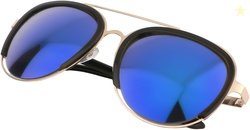 AISLIN Mirrored Rectangular Unisex Sunglasses - (Blue Mirror Lens | Bl