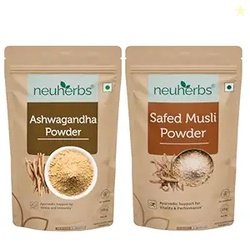 Neuherbs Organic Safed Musli + Ashwagandha Powder (200g) | Herbal Comb