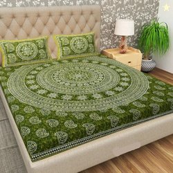 BharatLinen Cotton King Flat 144 TC Jaipuri Prints 1 Bedsheet with 2 P