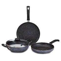 Amazon Solimo Aluminium 4 Piece Non-Stick Cookware Set | Granite Finis