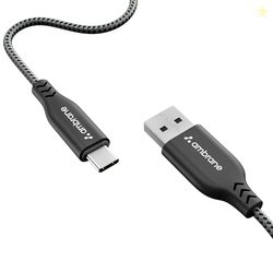 Ambrane Type C Cable 3A Fast Charging 1M Braided Cable for Iphone Smar