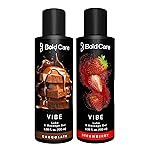 Bold Care Vibe Duo pack – Premium Chocolate Flavour + Strawberry Flavour – Natural Personal Lubricant for Men and Women – Premium Strawberry Flavour – Water Based Lube – 200 ml