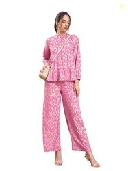 SASSAFRAS Pink Ikat Tiered Shirt With Palazzo Pants