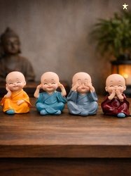 DeoDap Monk Buddha Orange Polyresin Matte Living Room Hand-Crafted Set