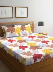 KLOTTHE White & Yellow Floral 300 TC 1 Double King Bedsheet with 2 Pil