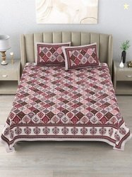 DE CAMA Nude Ethnic Motifs Cotton 210 TC King Fine Bedsheet with 2 Pil