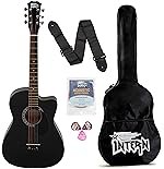 Intern INT-38C-BK-G 38 Inches basswood Cutaway Right Handed Acoustic Guitar Kit, With Bag, Strings, Pick And Strap (Black, 6 Strings) Glossy.