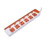 BonKaso 5-Socket Power Strip with Dual USB – 5 AC Sockets, 2 USB, 1.5m Cord Length, 1500 W, Compact 26cm Size, Ultra-Light 500g (White & Orange)