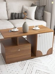 neuspace Leon Teak Brown & White Rectangular Engineered Wooden Coffee